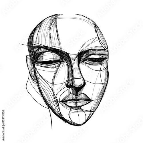 Abstract sketch of a human face in minimalist line art style  