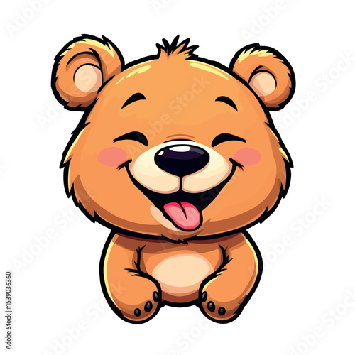 A Smiling Cartoon Teddy Bear Vector Sticker Character Isolated on White