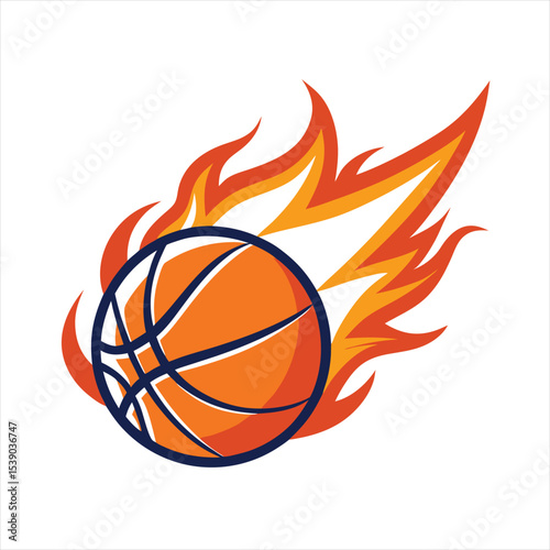 Fiery Basketball with Flames Cartoon Vector Illustration for Sports and Energy