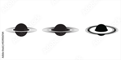 black hole vector set hand drawn illustration on white background. black hole silhouette vector.