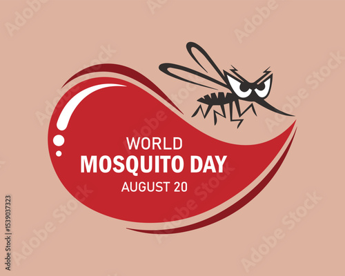 world mosquito day - black silhouette mosquito on skin body and brown background vector design.