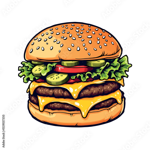 A Delectable Vector Sticker of a Double Cheeseburger Delicious and Juicy