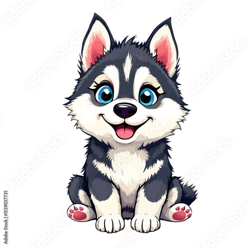 Cute Husky Puppy Vector Sticker Design Playful Breed Companion Pet Best Friend