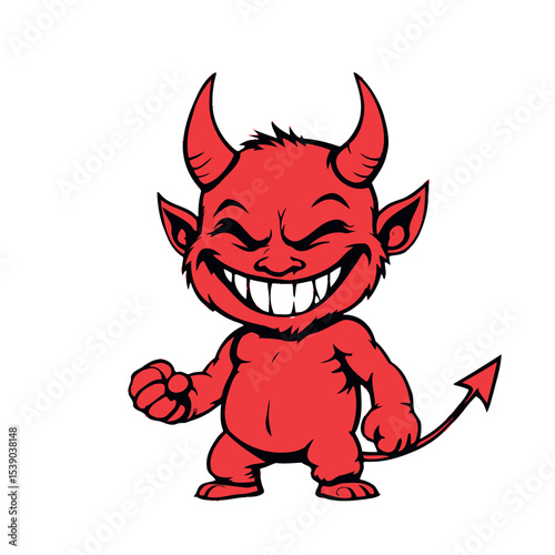 Vector Sticker Design of Playful Devil with Red Skin and Horns