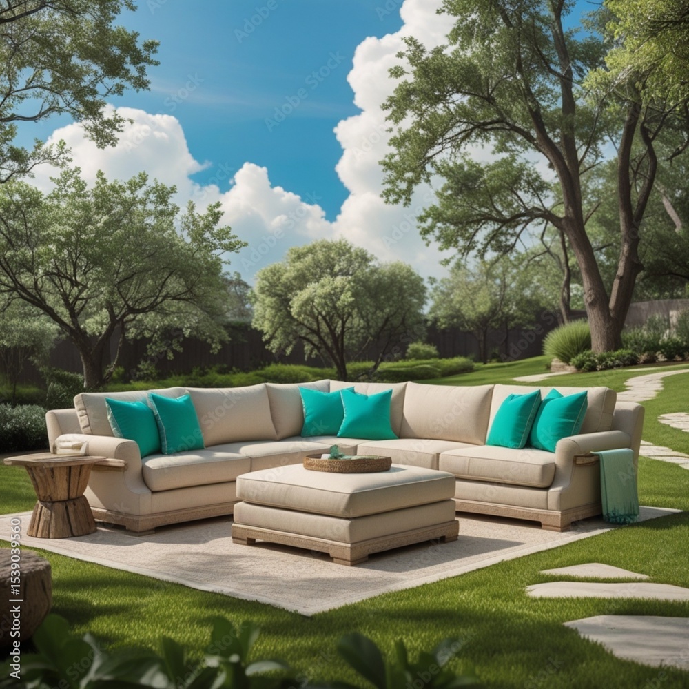 Fototapeta premium garden furniture in garden. lounge chairs in a garden.
