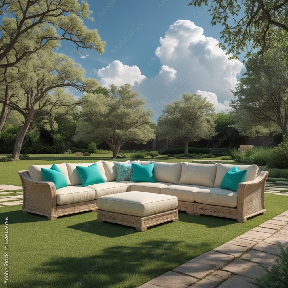 Fototapeta premium garden furniture in garden. lounge chairs in a garden.