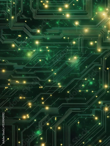 Wallpaper Mural Green circuit board pattern with connecting lines and nodes abstract technology background. The composition offers versatility for layout design or product display. Torontodigital.ca