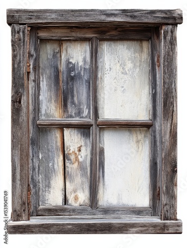 weathered old wooden window frame, cutout