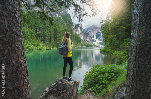 Young woman with backpack o...