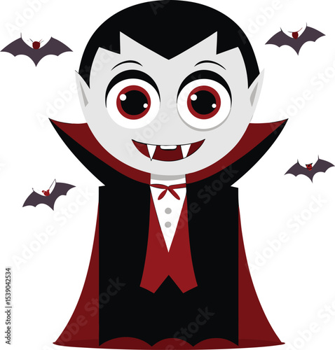 Cute Cartoon Vampire with Bats for Halloween Holiday Decoration