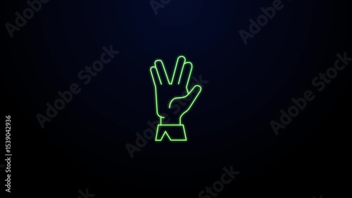 Blue Vulcan salute icon isolated on orange background. Hand with vulcan greet. Spock symbol. 4K Video motion graphic animation