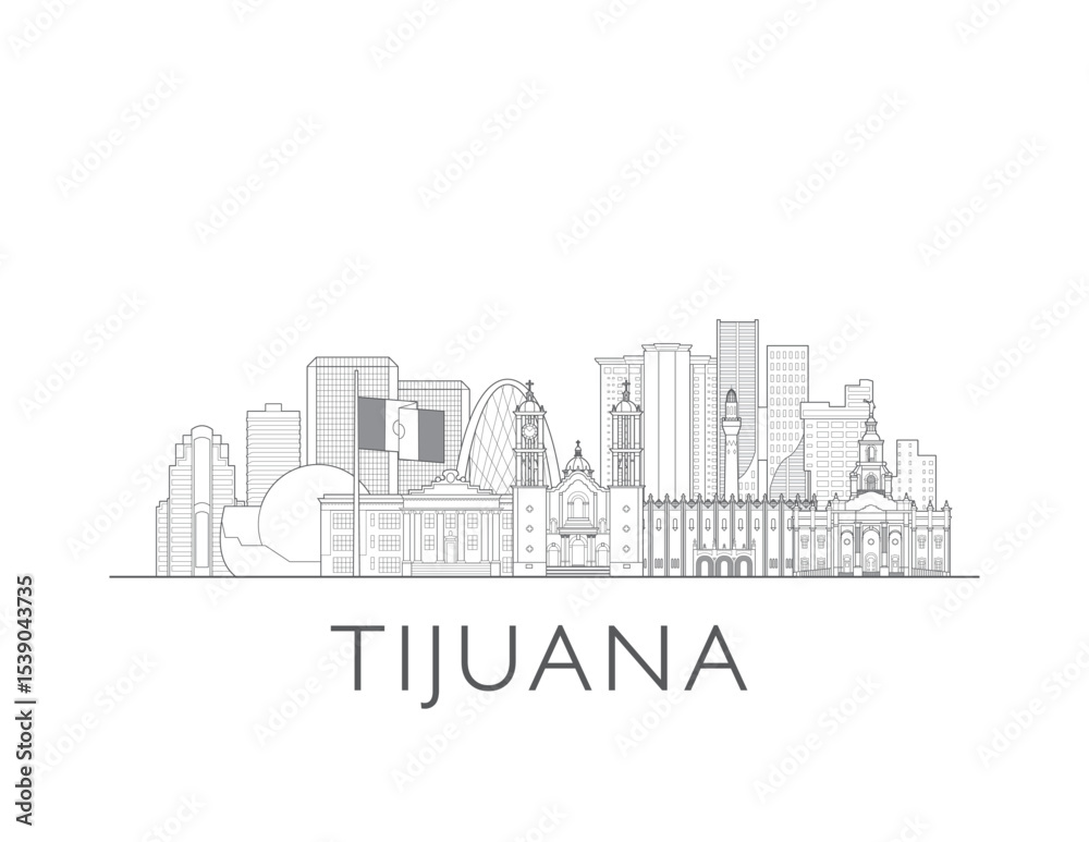 Obraz premium Tijuana, Mexico cityscape illustration skyline drawing