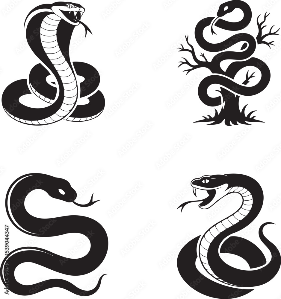 Fototapeta premium Snake silhouette set vector illustration isolated On Transparent Background
