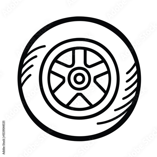 Car Tire Outline Icon – Vector Illustration on White Background