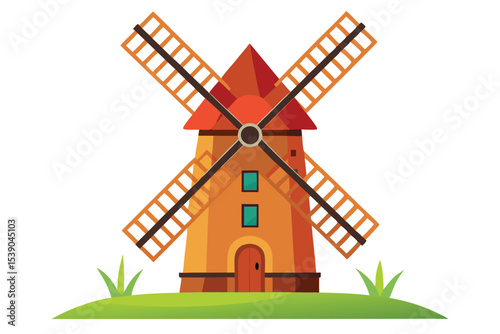 Charming Rustic Windmill Illustration A Whimsical Countryside Scene