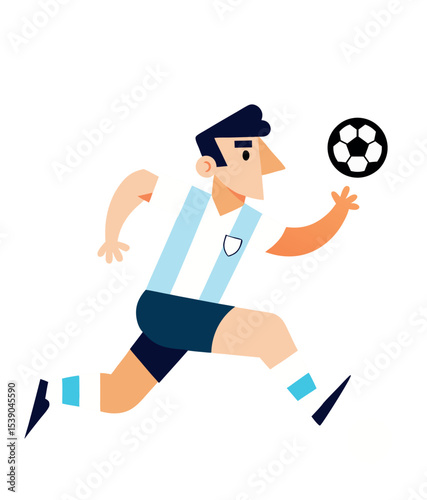 Cartoon Football Character in Argentina-Inspired Jersey Vector icon isolated on white background