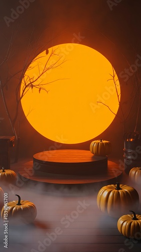 Spooky halloween pumpkin display autumn scene