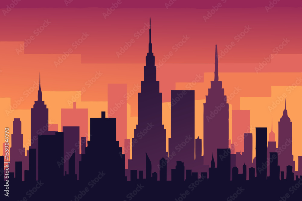 Naklejka premium new york city skyline at sunset