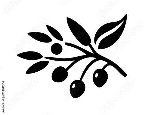 Decorative Olive Tree with Berries and Leaves - Botanical Illustration, Mediterranean Plant Vector Isolated on White