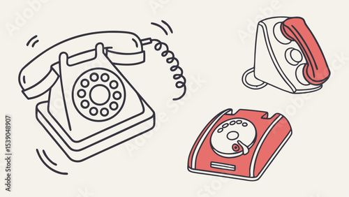 Vector illustration of vintage rotary phones with playful elements