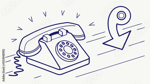 Vector illustration of a rotary phone ringing with dynamic movement elements