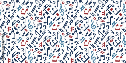 Patriotic music notes pattern in red, white, and blue
