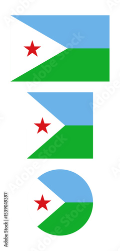 
Djibouti flag PNG vector. Djibouti square and round icon isolated on transparent PNG background. Djibouti flag icon.
