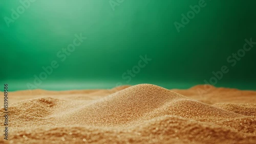 Shimmering sand floating in slow motion with a green screen background  