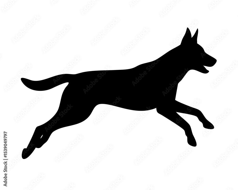 Fototapeta premium Belgian Malinois Dog Jumping Running Silhouette - Dynamic Vector Graphic for Logos, Agility Sports, and Brand Identity