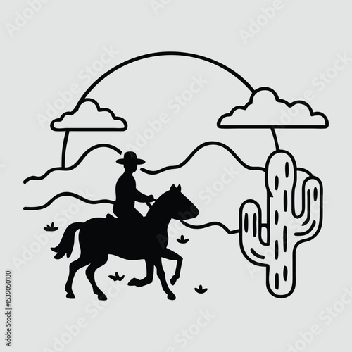 Horse and Cowboy Silhouette at Sunset