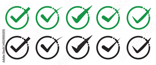 Tick check mark icon collection in circle