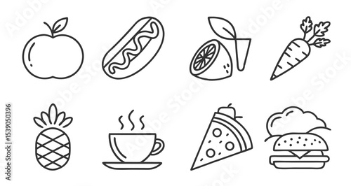 Simple Line Icons Food, Fruits, and Drinks Illustrations