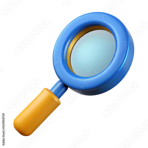 3d cartoon magnifying glass blue and orange isolated on transparent background