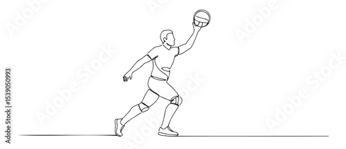 Line Art of a Basketball Player Dribbling while Preparing to Pass, Dynamic Motion