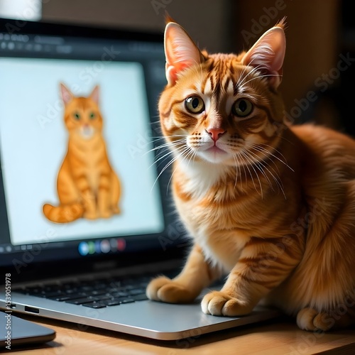 Adorable Ginger Cat on a Laptop