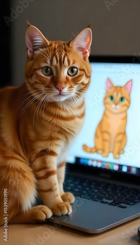 Adorable Ginger Cat on a Laptop