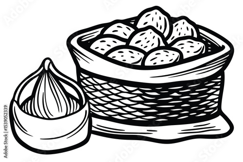 Roasted Garlic Cloves in Rustic Woven Basket A Culinary Delight
