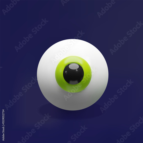 3d vector eyeball. Three-dimensional illustration eye vision. Anatomy design concept. Optical iris, retina graphic icon. Halloween symbol of creepy sphere. Science about health human vision
