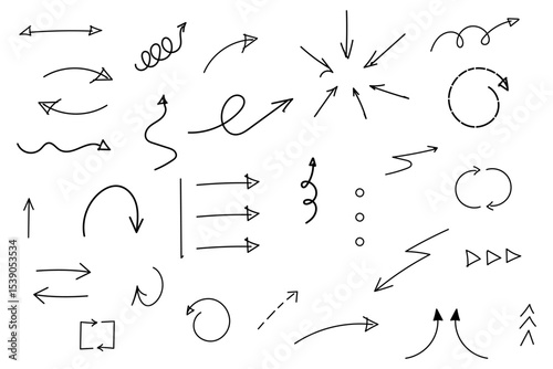 Set of Hand Drawn Arrow Sketch Doodle Style Vector Illustration