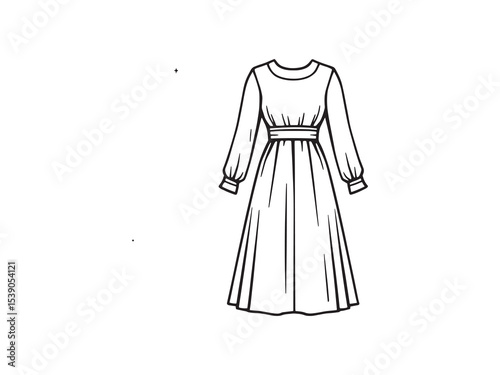 Empire waist dress Line Art Illustration
