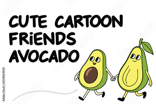 Cute cartoon avocado friends illustration