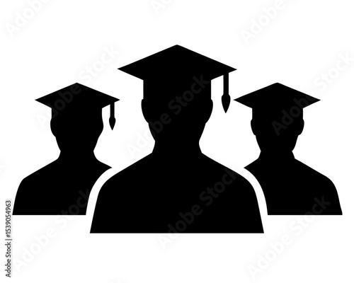 Layered Graduate Silhouettes in Caps - Commencement Achievement Vector for Diplomas, Corporate Training & Invitations, Isolated on White