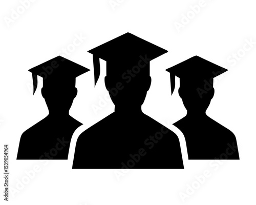 Layered Graduate Silhouettes in Caps - Commencement Achievement Vector for Diplomas, Corporate Training & Invitations, Isolated on White