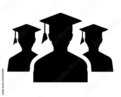 Layered Graduate Silhouettes in Caps - Commencement Achievement Vector for Diplomas, Corporate Training & Invitations, Isolated on White