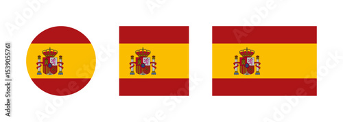 
Spain flag PNG vector. Spain square and round icon isolated on transparent PNG background. Spain flag icon.