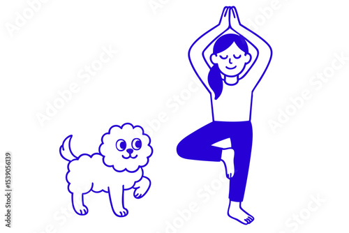 Woman and Dog Practicing Yoga Together, Woman and Dog in Yoga Pose
