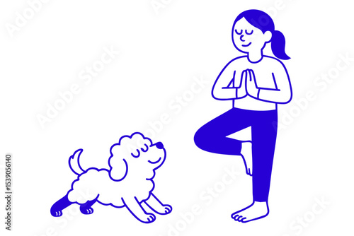 Woman and Dog Practicing Yoga Together, Woman and Dog in Yoga Pose