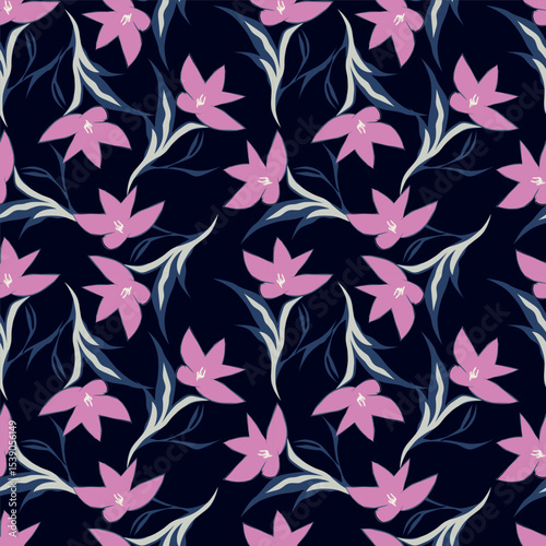 Elegant seamless floral pattern with fall flowers. Repeatable botanical background. Flat vector illustration