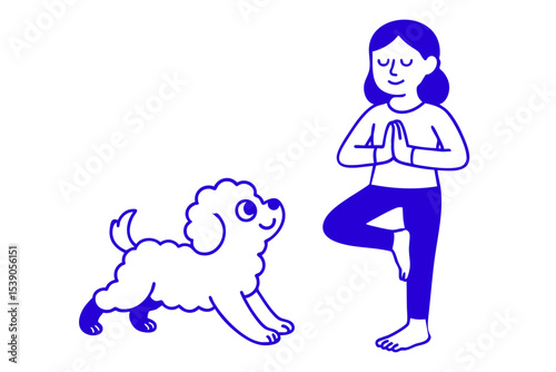 Woman and Dog Practicing Yoga Together, Woman and Dog in Yoga Pose