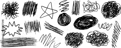 Set of twelve unique hand drawn abstract clusters for creative designs and artistic projects